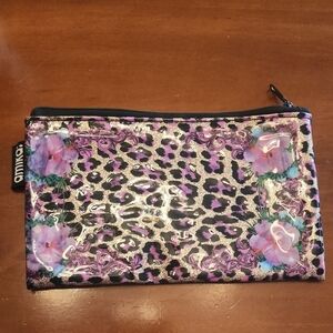 NIKA Black and Purple Leopard Floral Cosmetic Bag